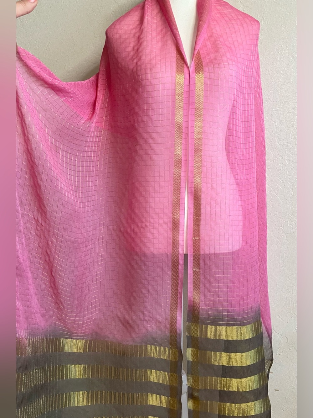 Pink and gold silk wrap